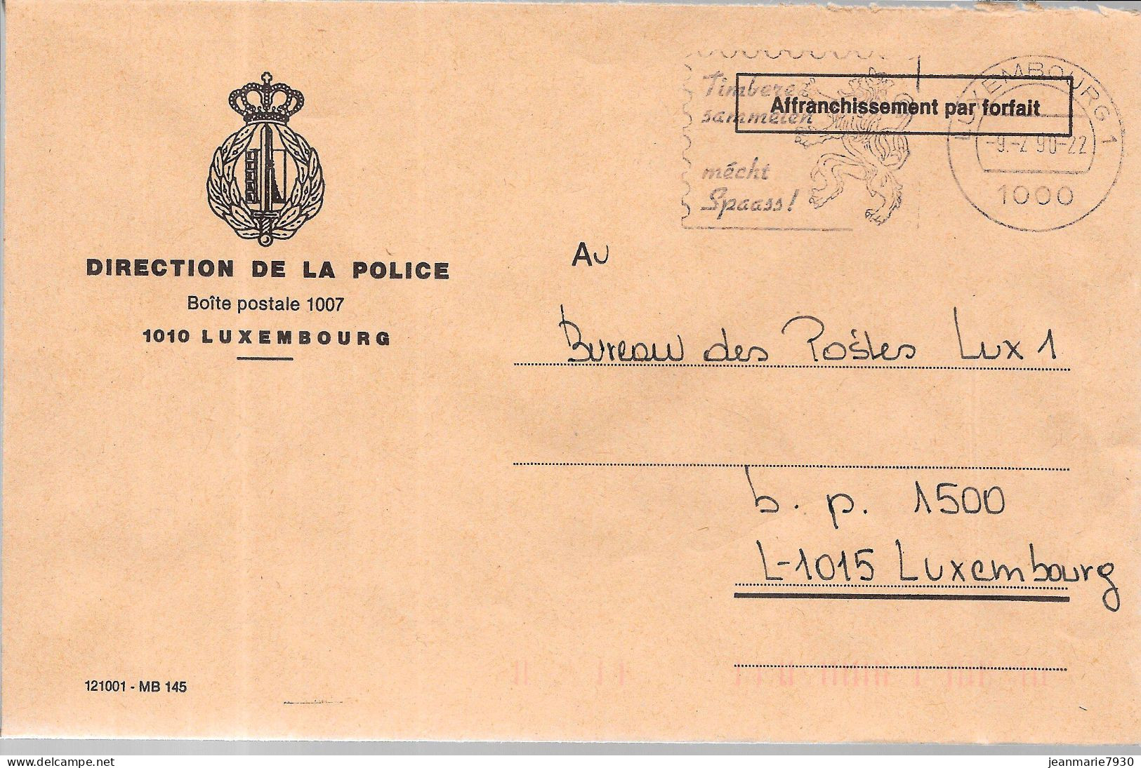 H325 - LETTRE DE LUXEMBOURG DU 09/02/90 - FLAMME - DIRECTION DE LA POLICE - Machines à Affranchir (EMA)