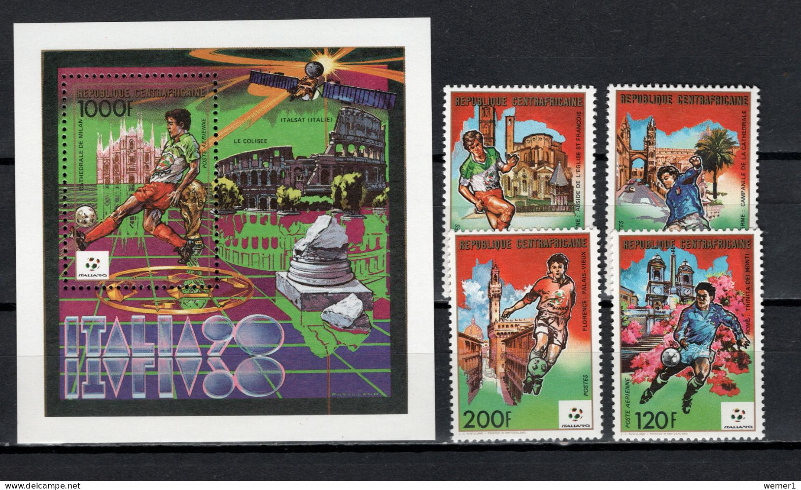 Central Africa 1989 Football Soccer World Cup, Space Set Of 4 + S/s MNH - 1990 – Italia