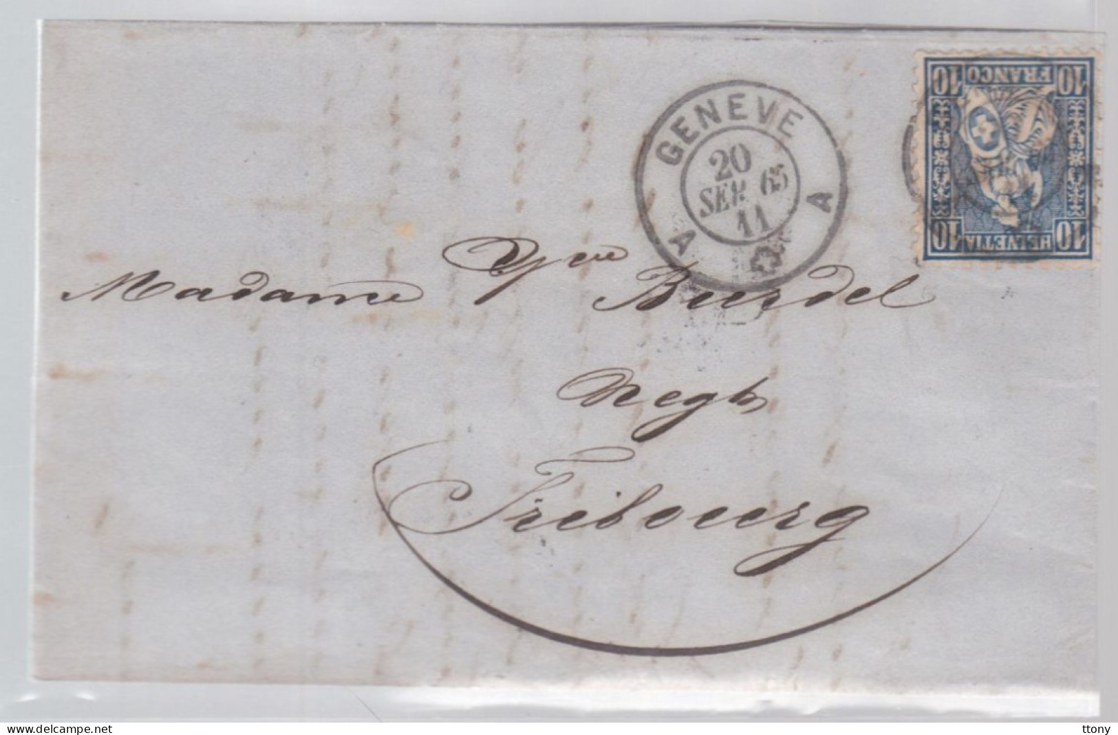 Un Timbre N° 31  10 C  Franco  Suisse  Sur Lettre   Facture   1865   Destination Fribourg - Storia Postale