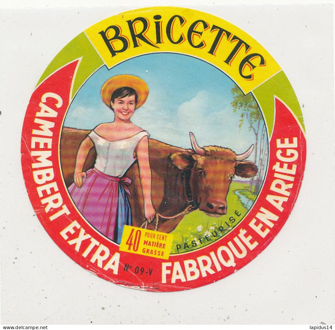 G G 405  /  ETIQUETTE DE FROMAGE   CAMEMBERT BRICETTE     FABRIQUE. EN ARIEGE     (ARIEGE ) - Fromage