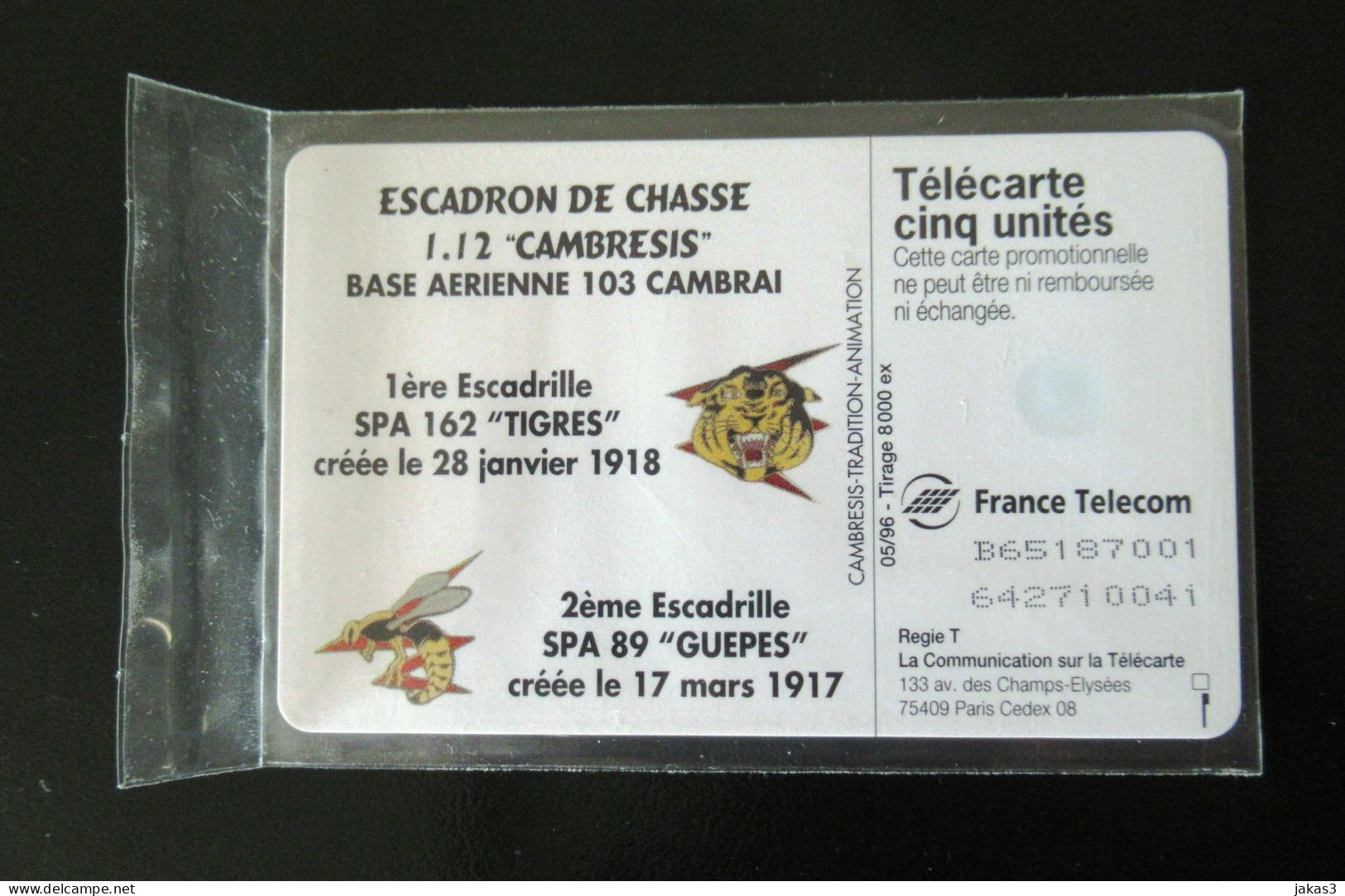 RARE TELECARTE 5 UNITES GN 235 ESCADRON CHASSE CAMBRESIS PARFAIT ETAT - 5 Unités