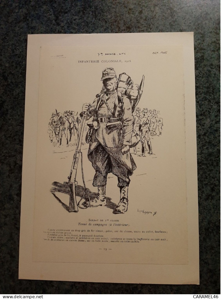 AFFICHE  - DESSIN   -   INFANTERIE COLONIALE DE 1905    - SOLDAT DE 1er CLASSE - Afiches