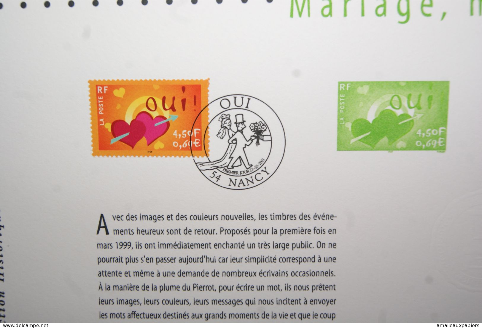 Mariage Merci : Collection Historique Du Timbre Poste Français (2001) 1e JOUR - Sonstige & Ohne Zuordnung