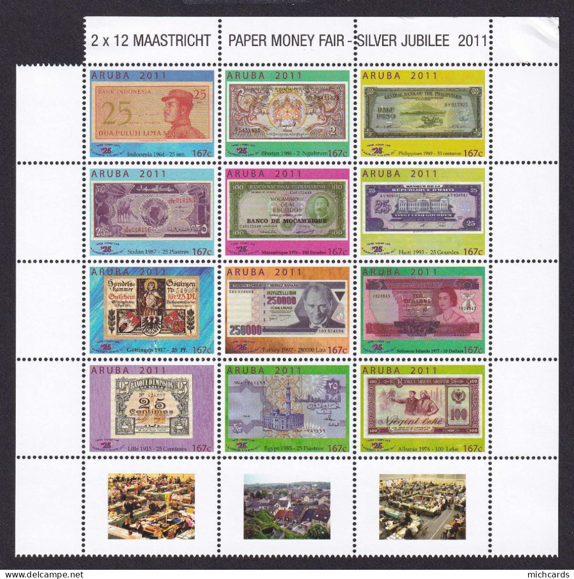 323 ARUBA 2011 - Y&T 544/55 Avec Vignette - Monnaie Argent  Billet Banque - Neuf ** (MNH) Sans Charniere - Curaçao, Nederlandse Antillen, Aruba