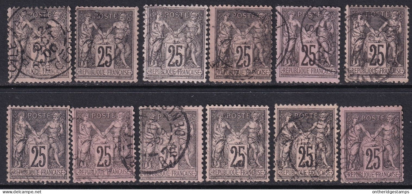 France 1886 Sc 100 Yt 97 Selection Of 12 Used - 1876-1898 Sage (Type II)