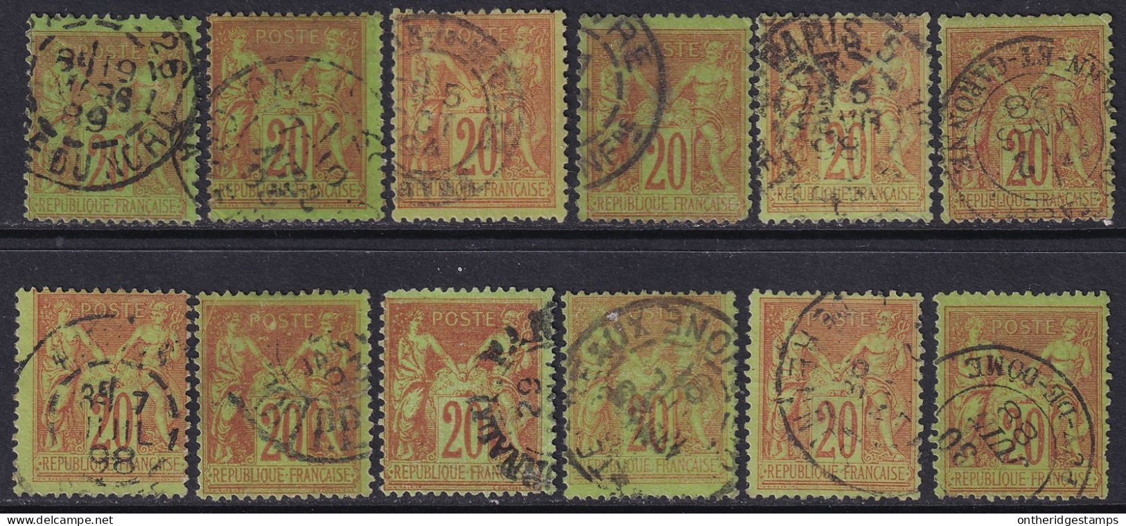 France 1879 Sc 98 Yt 96 Selection Of 12 Used - 1876-1898 Sage (Type II)