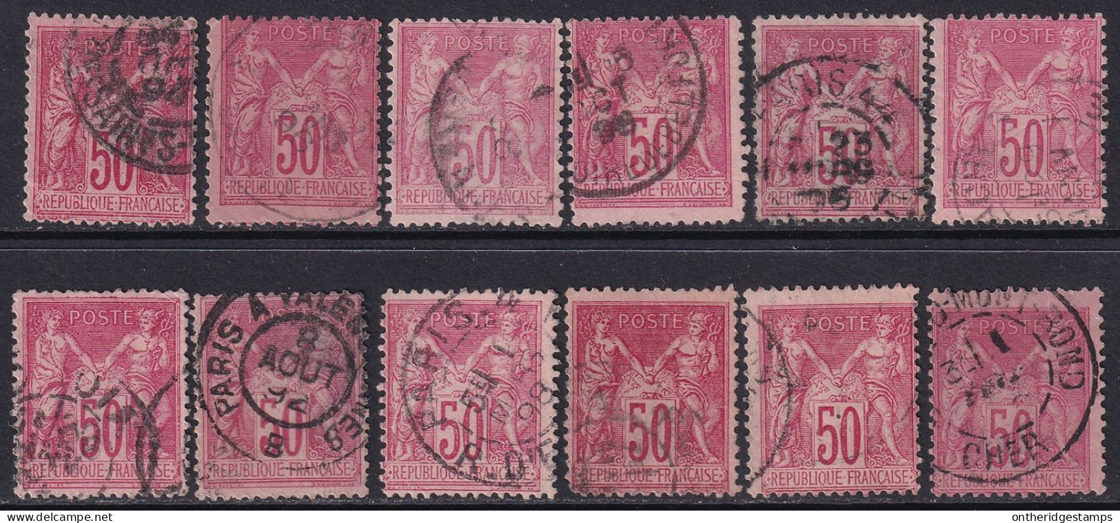 France 1890 Sc 101 Yt 98 Selection Of 12 Used - 1876-1898 Sage (Type II)