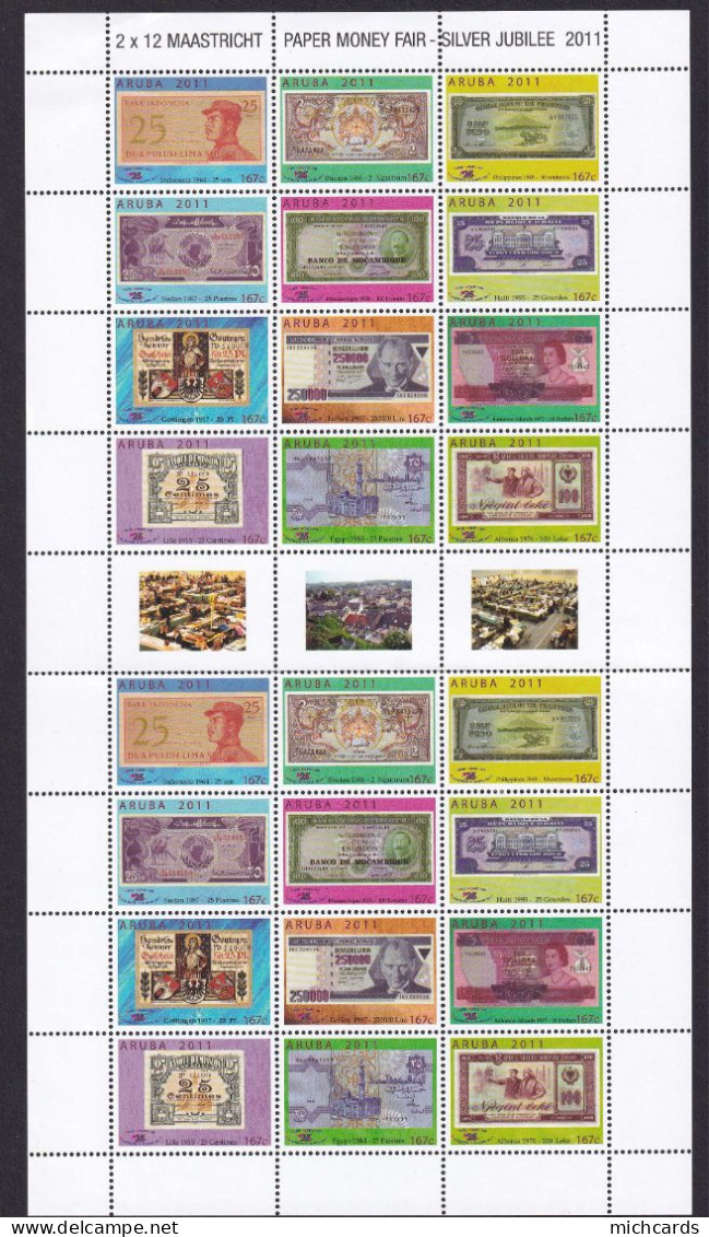 323 ARUBA 2011 - Y&T 544/55 X 2 En Feuille - Monnaie Argent  Billet Banque - Neuf ** (MNH) Sans Charniere - Curaçao, Antille Olandesi, Aruba