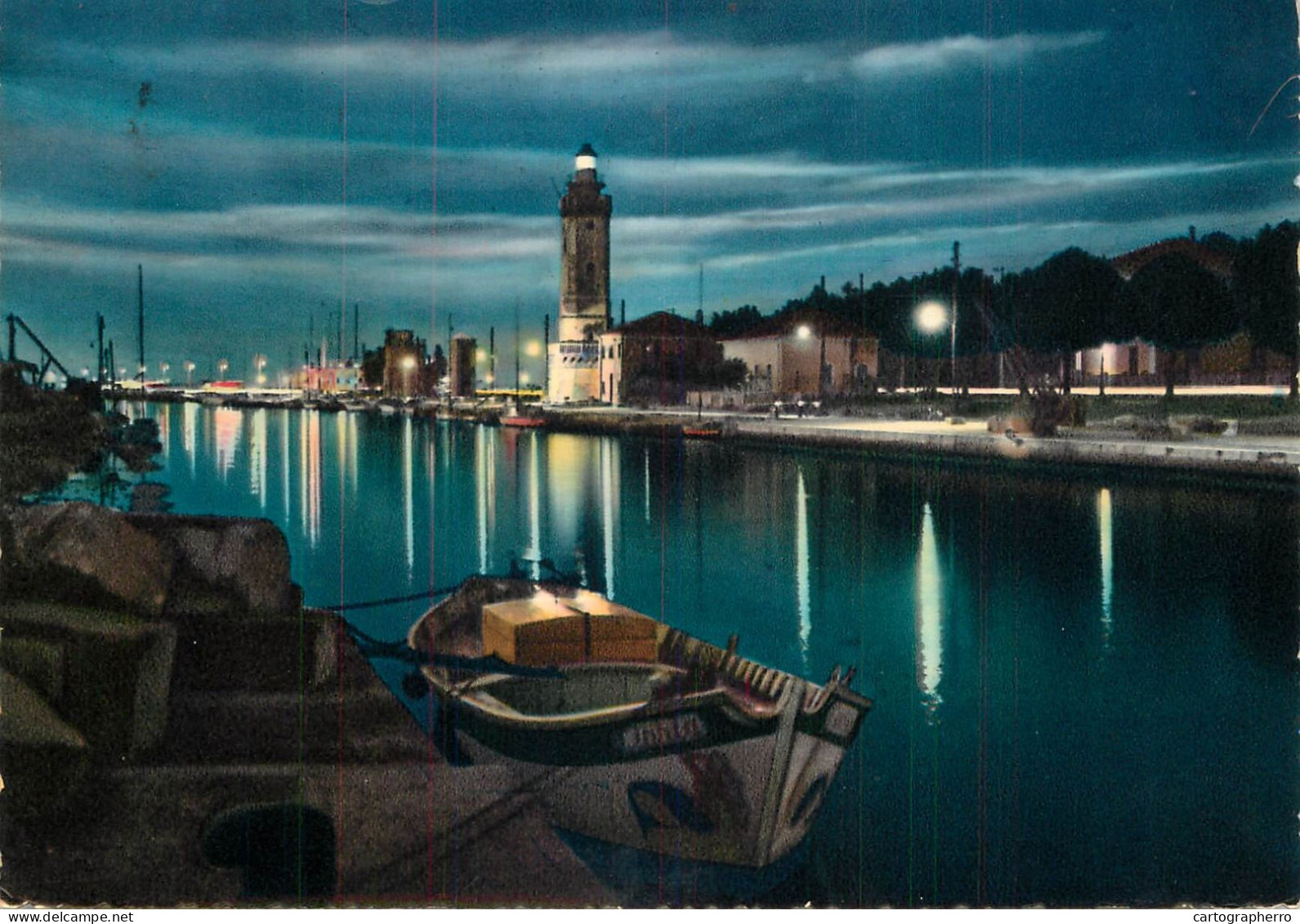 Navigation Sailing Vessels & Boats Themed Postcard Rimini Night View Harbour - Velieri