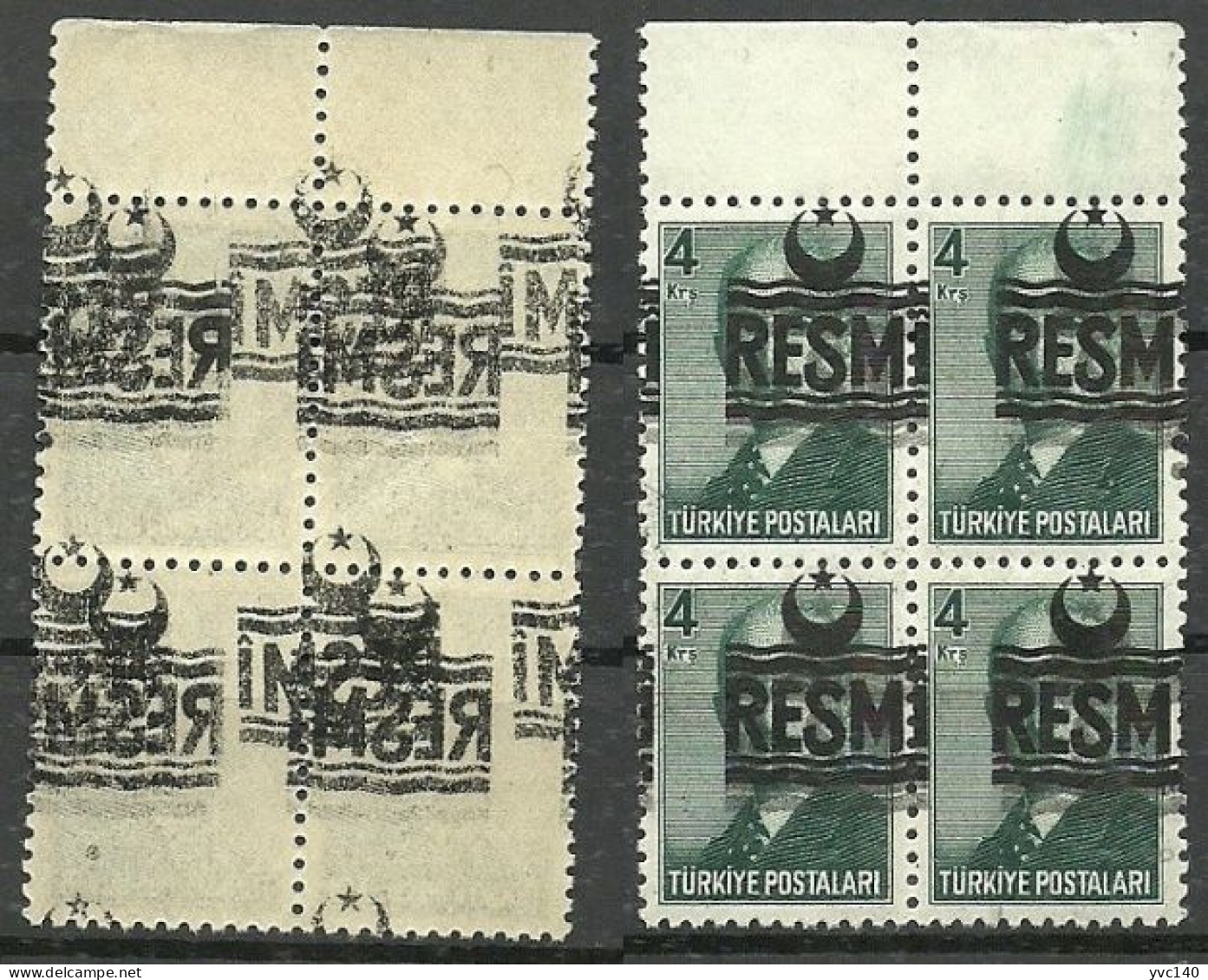 Turkey; 1955 Official Stamp 4 K. ERROR "Abklatsch & Shifted Overprint" - Dienstzegels