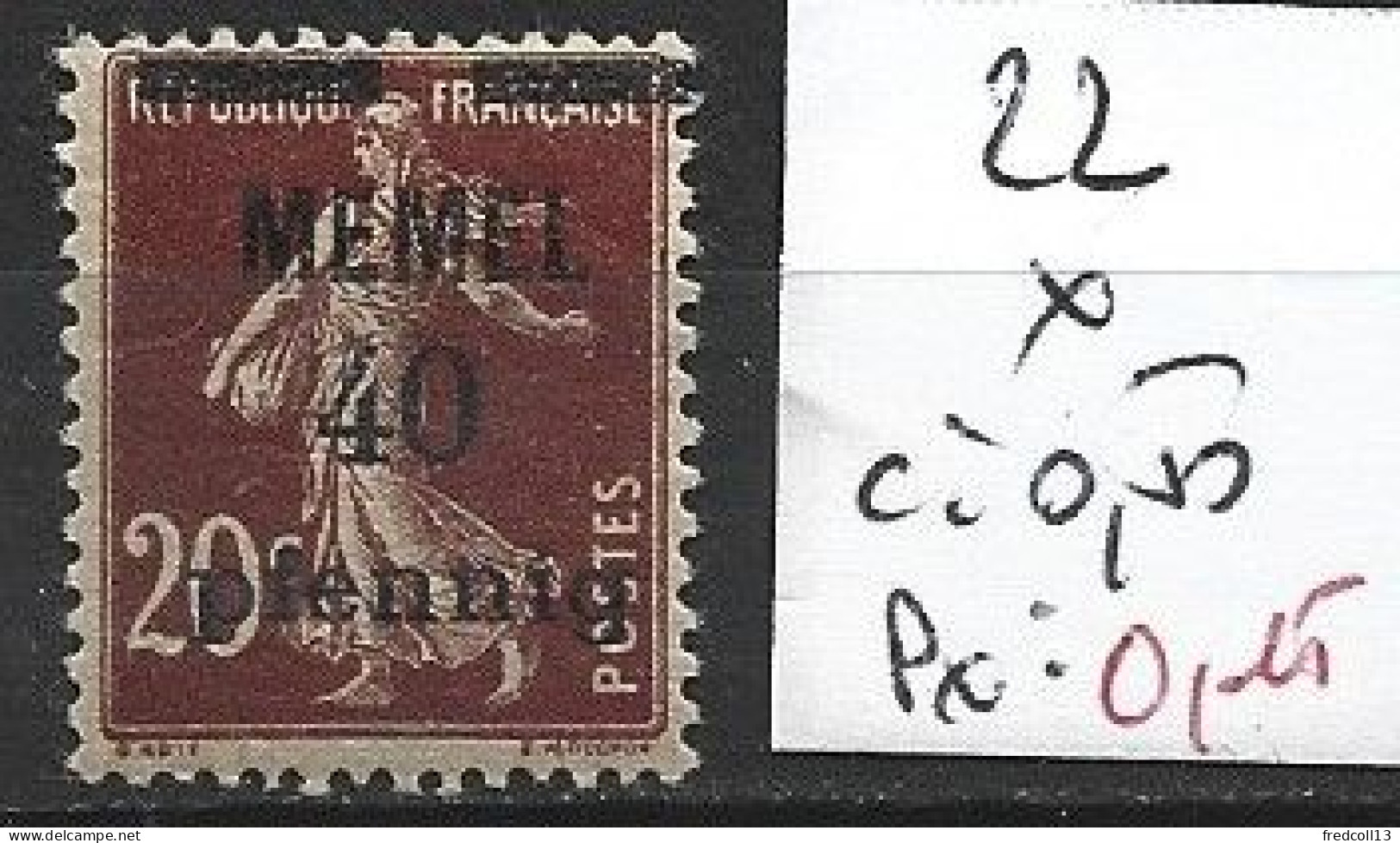 MEMEL  FRANCAIS 22 * Côte 0.50 € - Ongebruikt