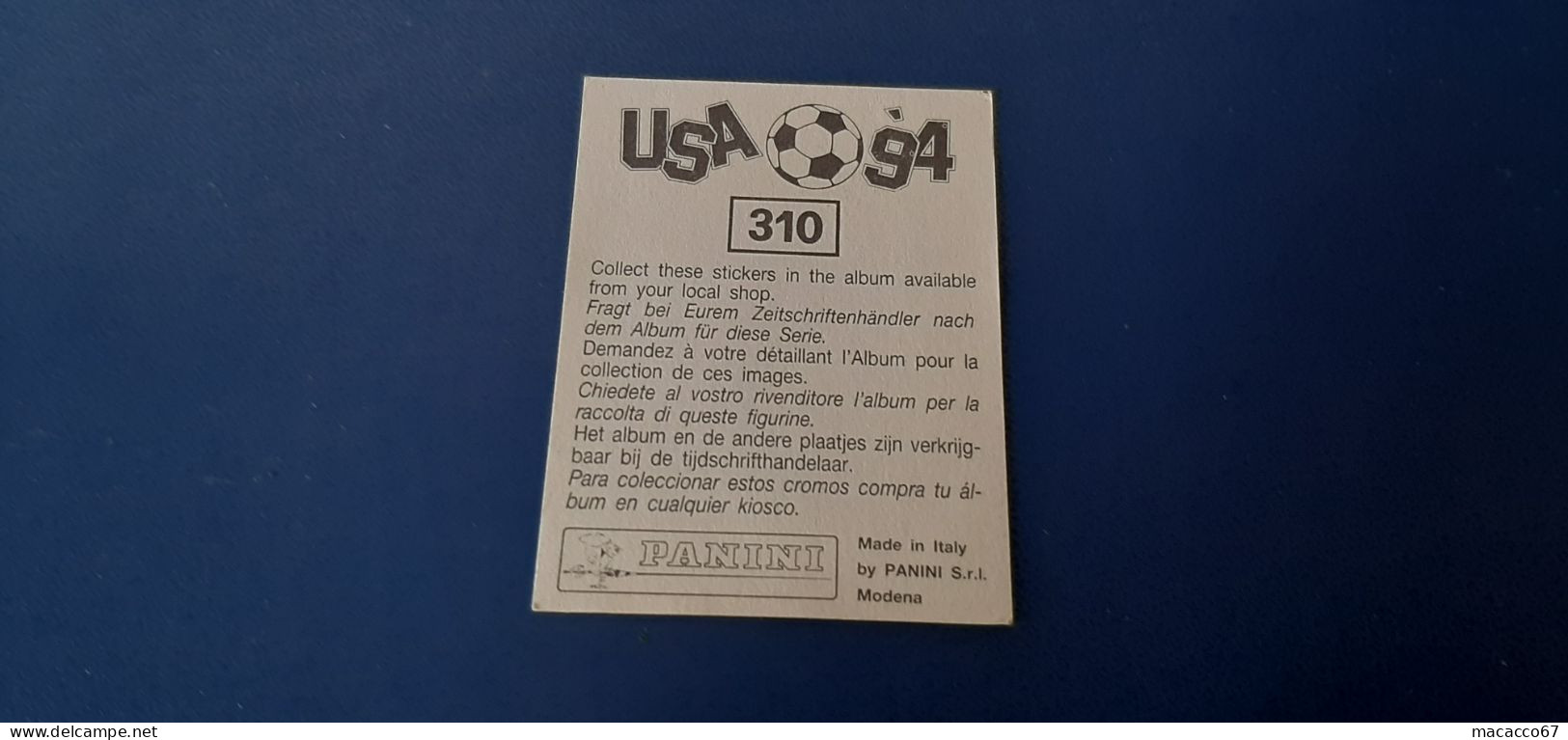 Figurina Panini WM USA 94 - 310 Dino Baggio Italia - Edición Italiana