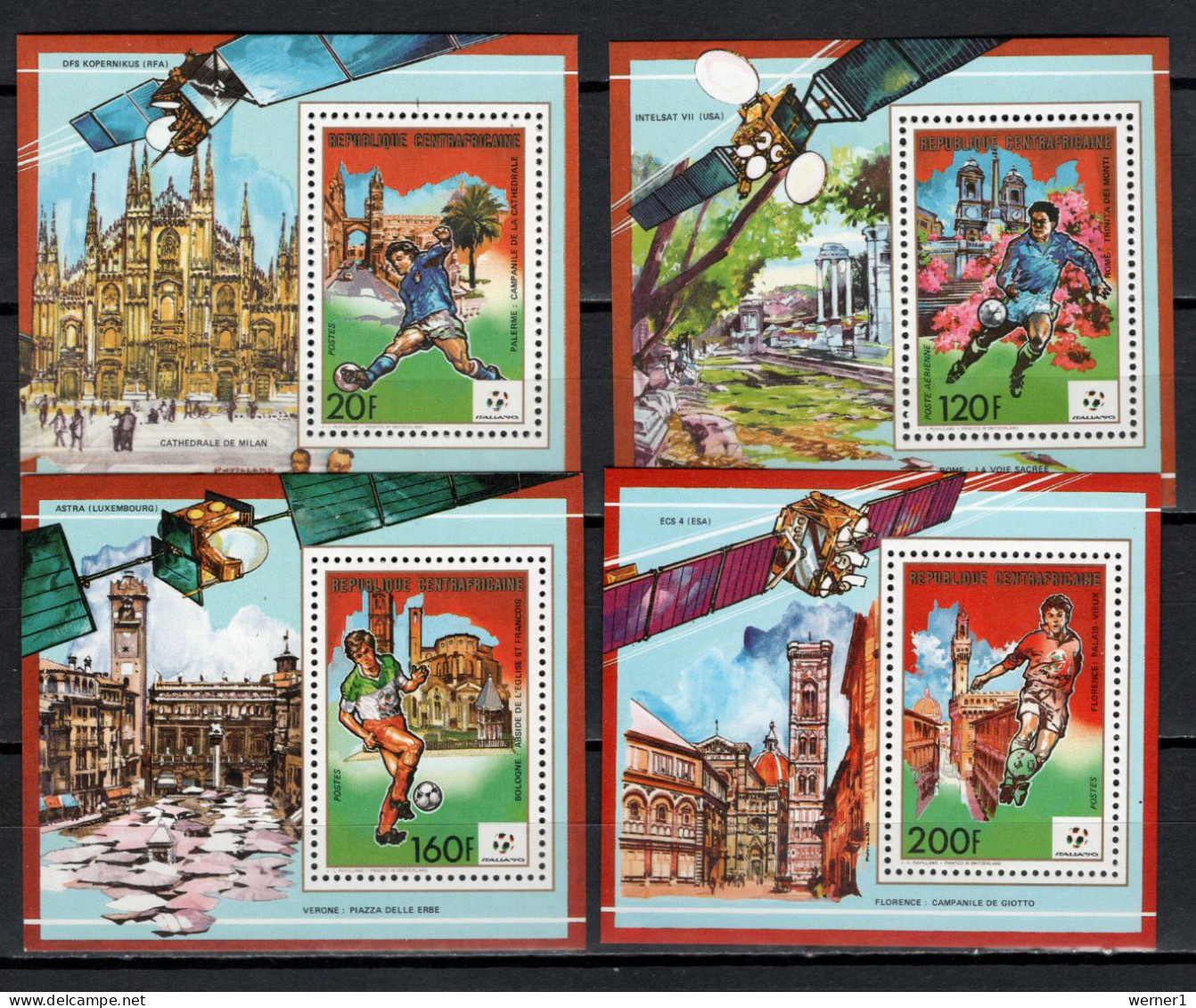 Central Africa 1989 Football Soccer World Cup, Space Set Of 4 S/s MNH - 1990 – Italie