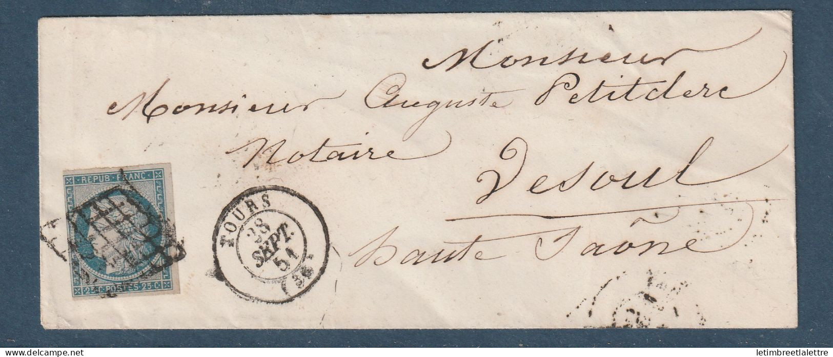 France - YT N° 4 Oblitéré Seul Sur Lettre - 1851 - 1849-1876: Klassik