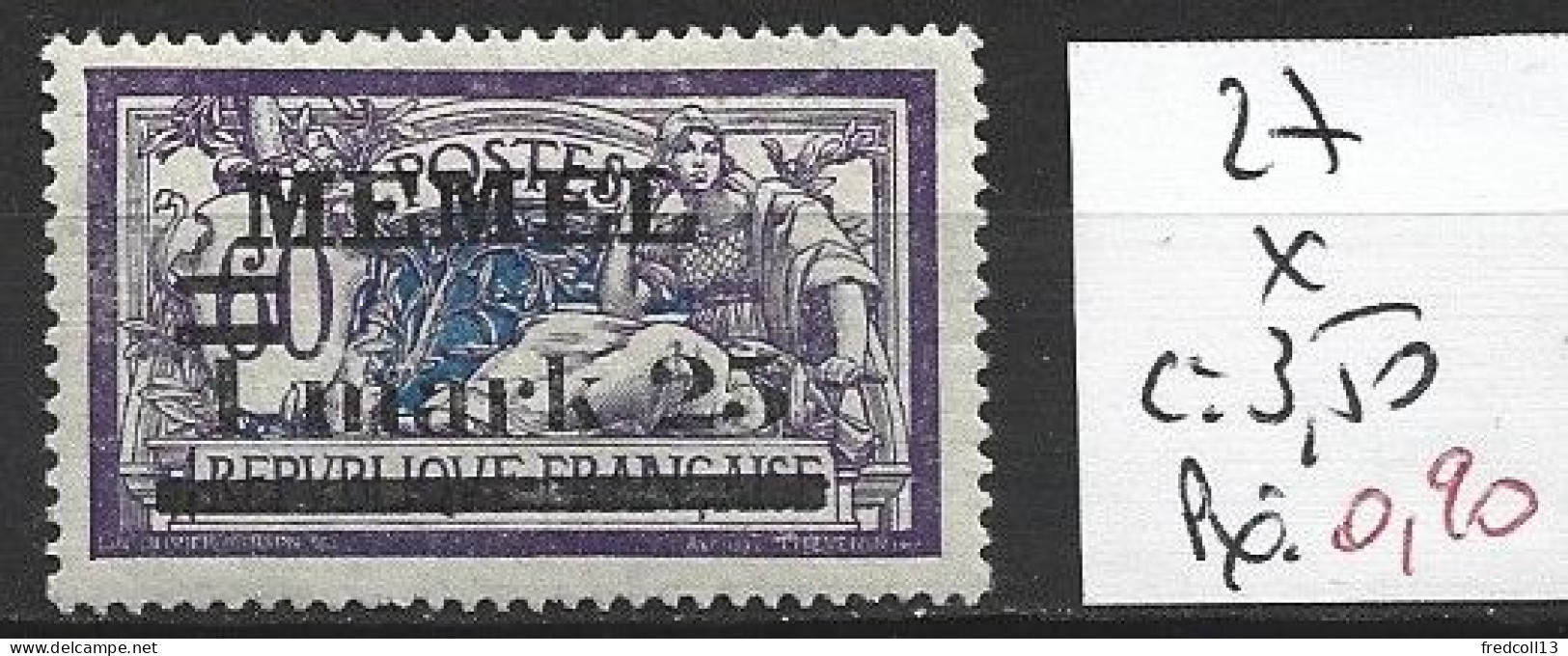 MEMEL  FRANCAIS 27 * Côte 3.50 € - Unused Stamps