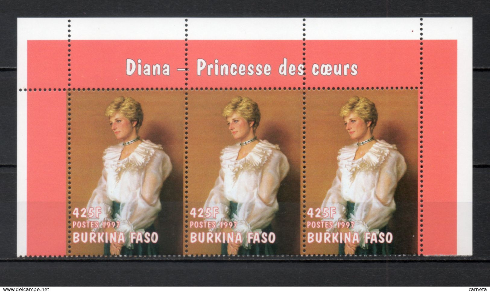 BURKINA FASO  N° 1050 BANDE DE TROIS TIMBRES    NEUF SANS CHARNIERE  COTE  7.50€  LADY DIANA PRINCESSE DE GALLES - Burkina Faso (1984-...)