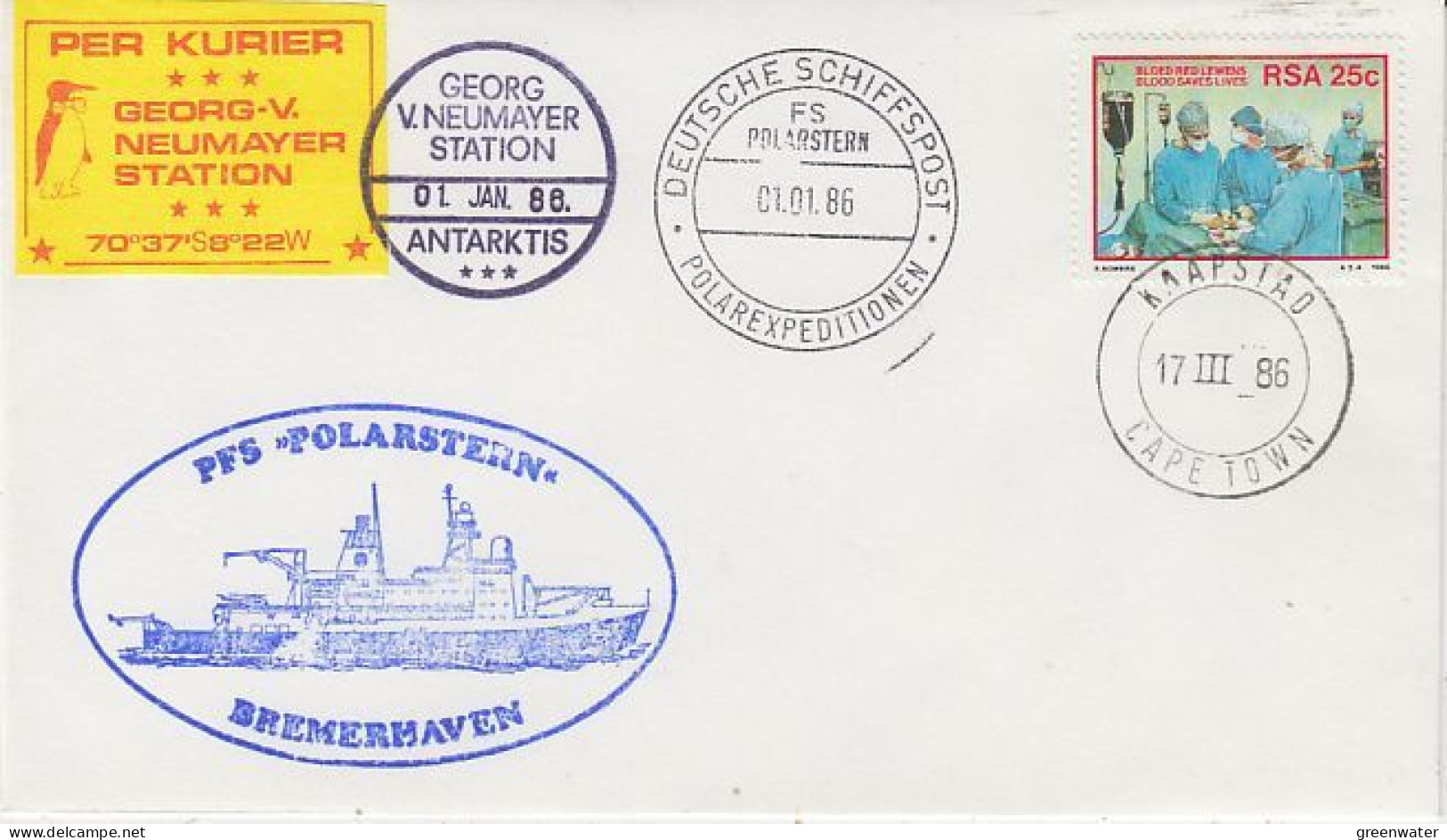 South Africa MS Polarstern Ca G. Van Neumayer  Cover Ca Cape Town 17.3.1986 (GS197B) - Barcos Polares Y Rompehielos