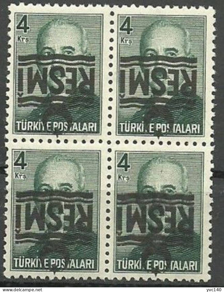 Turkey; 1955 Official Stamp 4 K. ERROR "Inverted Overprint" MNH** - Timbres De Service