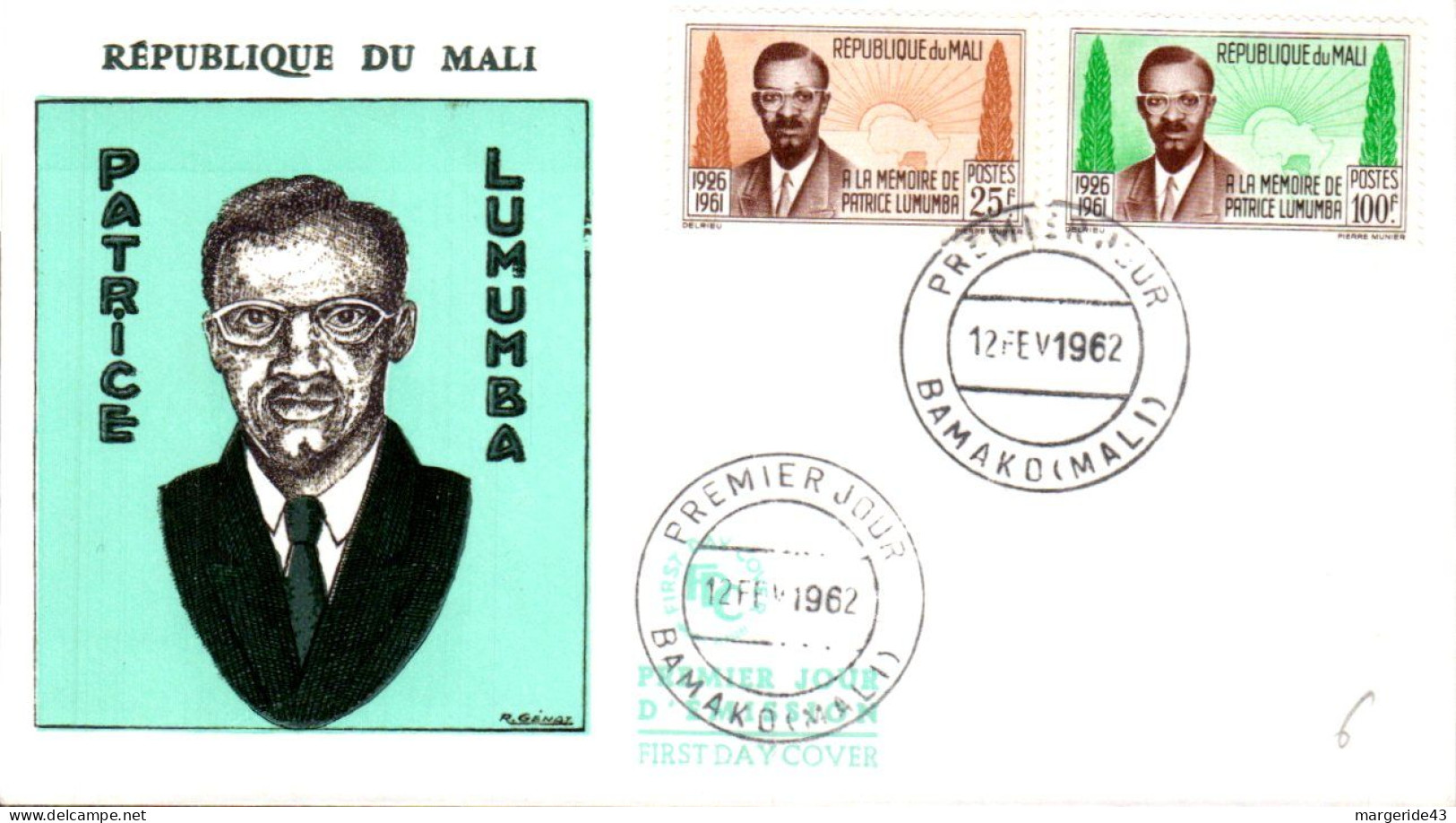 MALI FDC 1962 PATRICE LUMUMBA - Malí (1959-...)