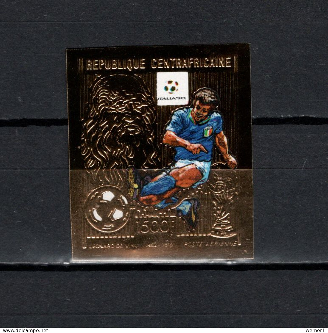 Central Africa 1989 Football Soccer World Cup Gold Stamp Imperf. MNH -scarce- - 1990 – Italien