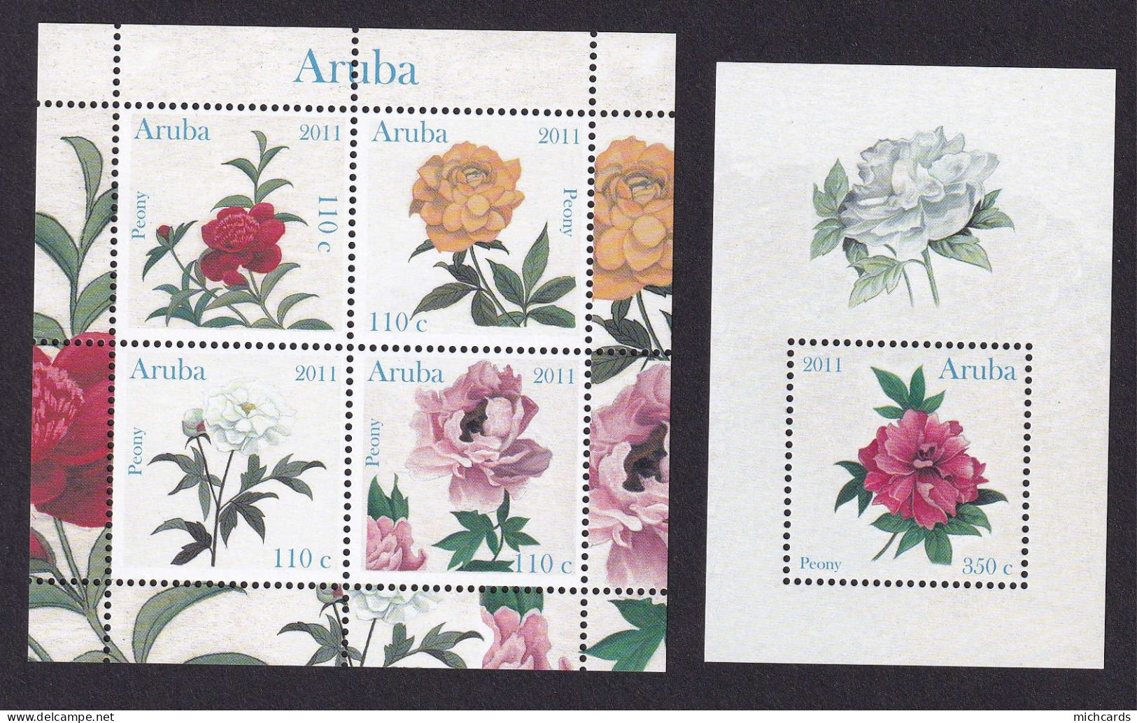 323 ARUBA 2011 - Y&T 556/59 BF 9 - Fleur Rose - Neuf ** (MNH) Sans Charniere - Curaçao, Antilles Neérlandaises, Aruba