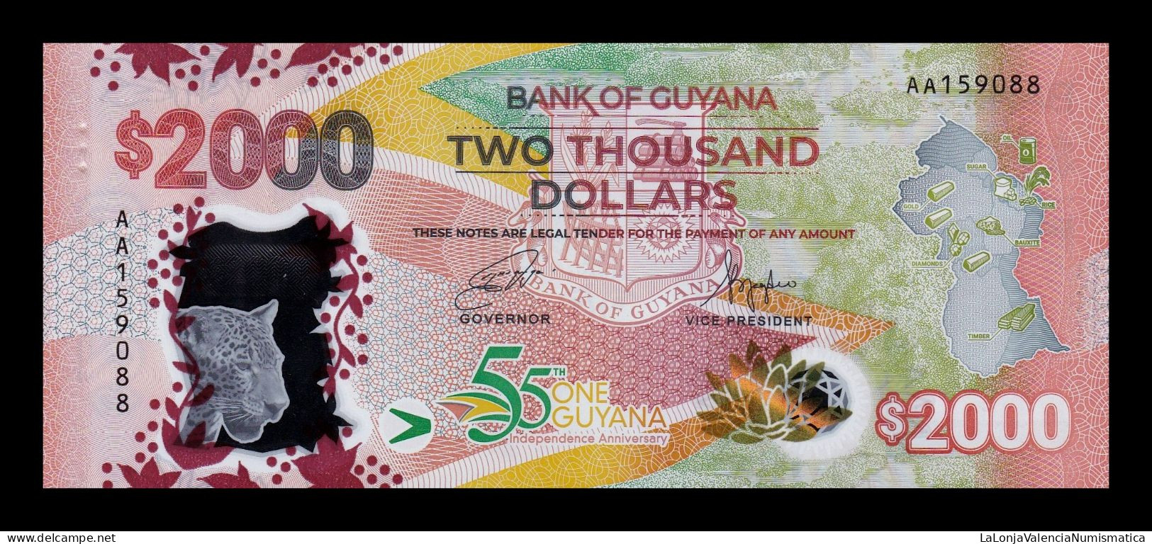 Guyana 2000 Dollars Commemorative 2022 Pick 42 Polymer Sc Unc - Guyana