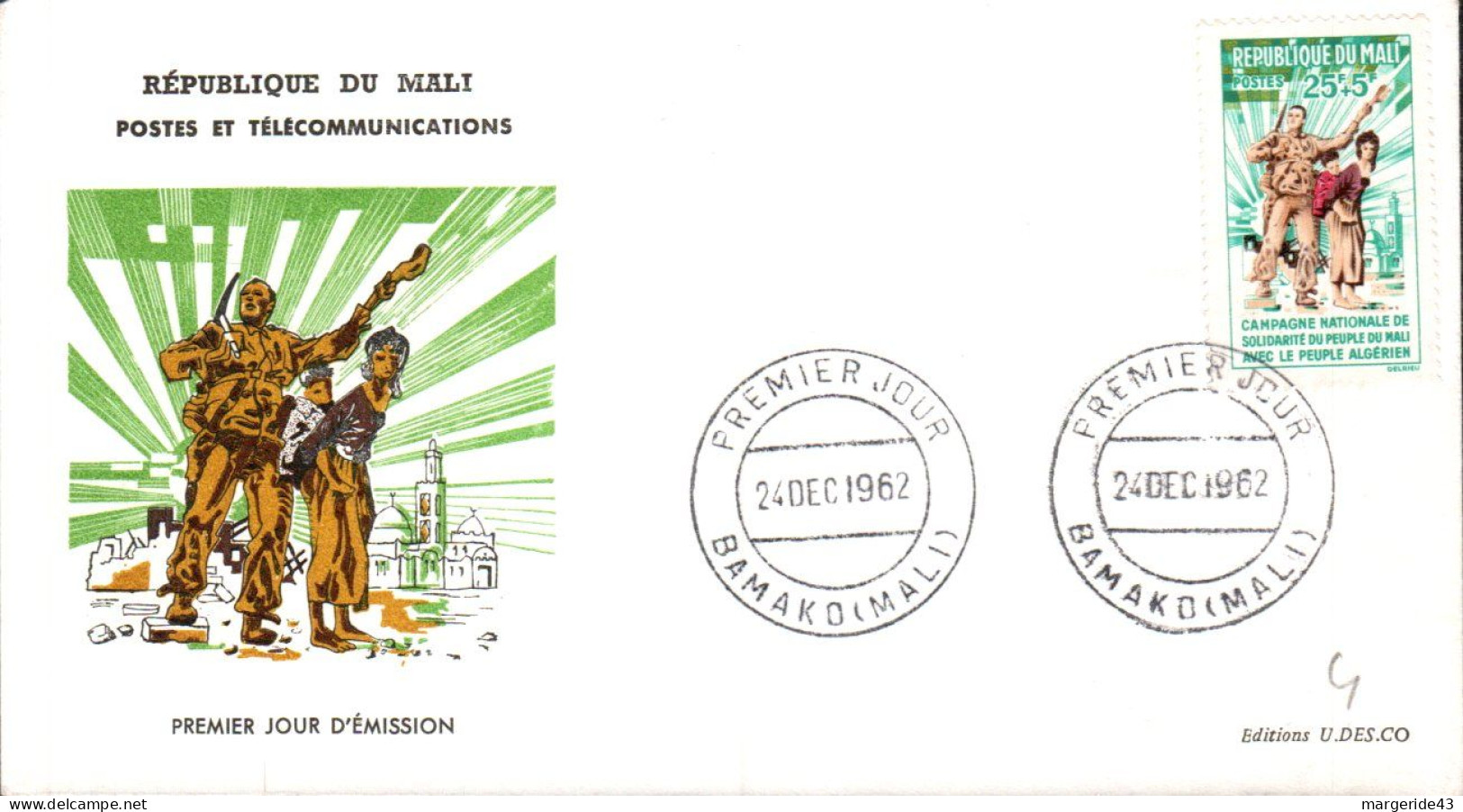 MALI FDC 1962 SOLIDARITE AVEC LE PEUPLE ALGERIEN - Malí (1959-...)