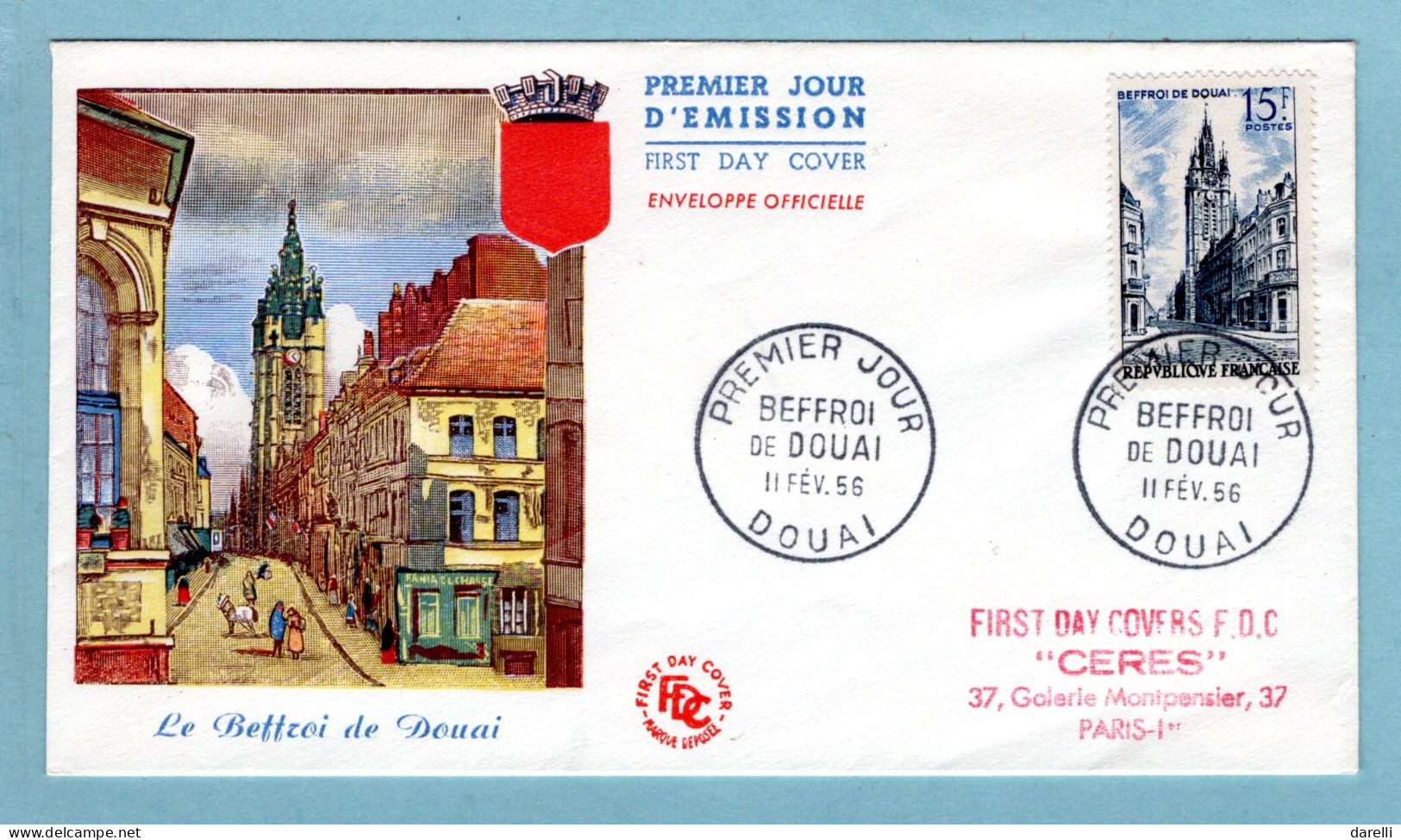 FDC France 1956 - Beffroi De Douai - YT 1051 - Douai - 1950-1959