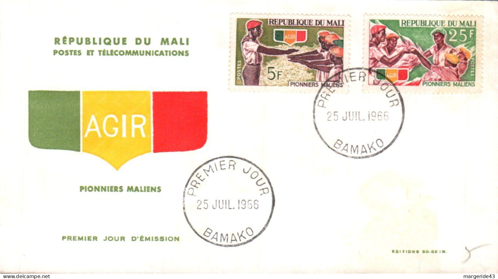 MALI FDC 1966 PIONNIERS MALIENS - Malí (1959-...)