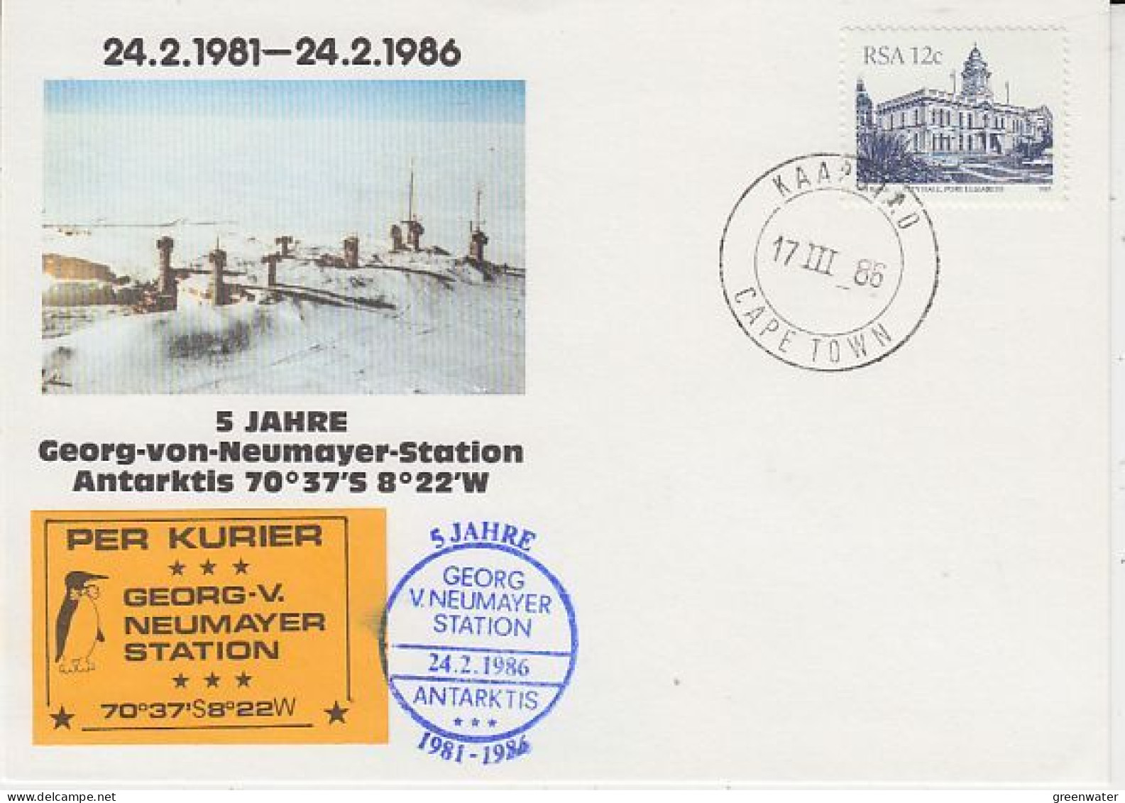 South Africa 5 Jahre Georg Von Neumayer Station Ca Cape Town"  17.3.1986 (GS201) - Bases Antarctiques