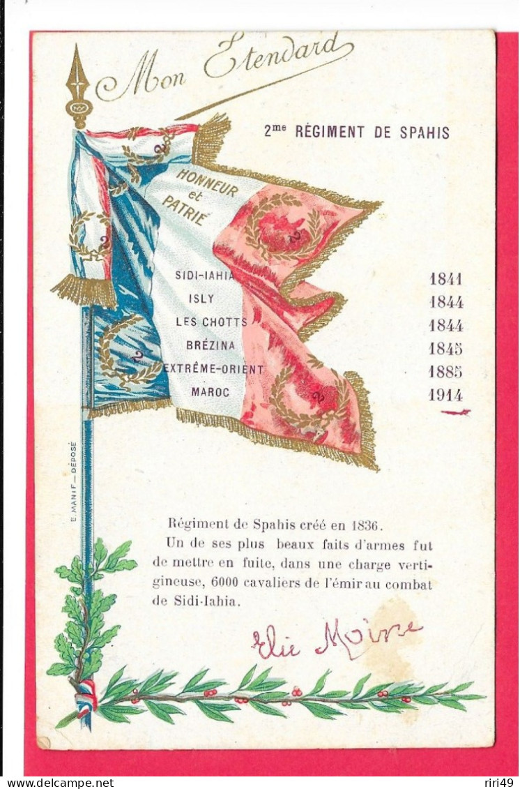 Cpa Etendard,  2me Régiment De SAPHIS, Dos écrit  Et Divisé Voir Scanne, Maroc, Drapeau, Guerre, Militaire - Régiments