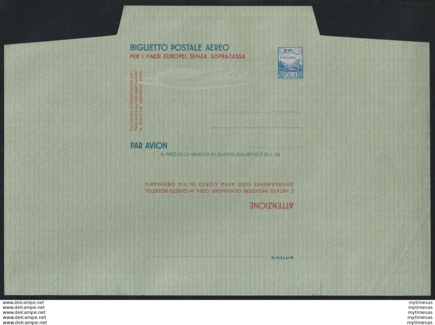 1952 Italia Aerogramma Non Piegato Filagrano N.1a - Stamped Stationery