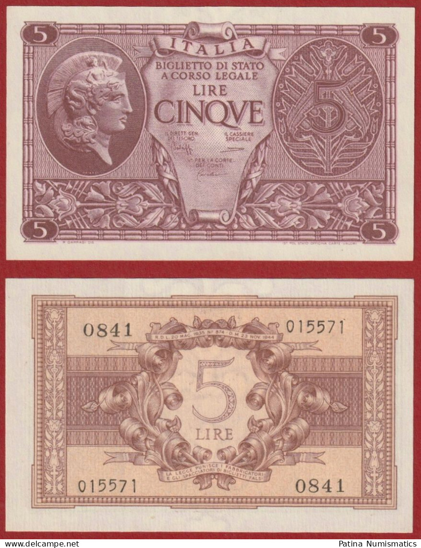 Italy 5 Lire 1944 P 31 C Crisp Gem UNC - Altri & Non Classificati