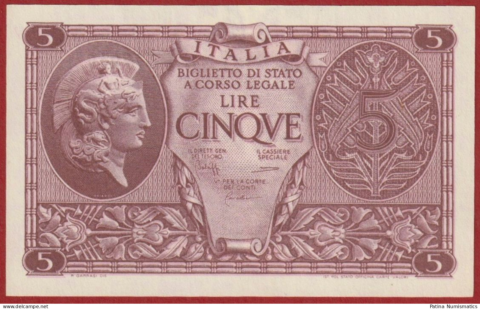 Italy 5 Lire 1944 P 31 C Crisp Gem UNC - Andere & Zonder Classificatie