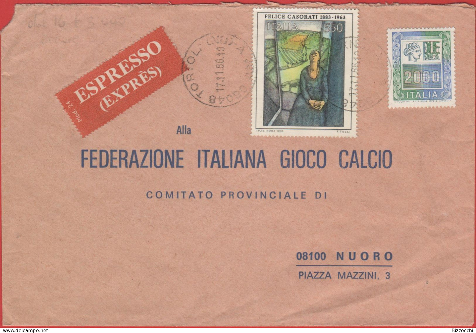 ITALIA - Storia Postale Repubblica - 1986 - 550 Arte, 12ª Emissione: Andrea Del Sarto E Felice Casorati; Daphne A Pavaro - 1946-60: Marcophilie