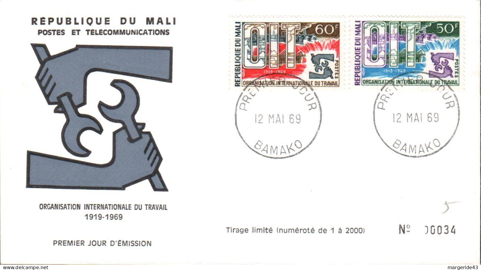 MALI FDC 1969 50 ANS O I T - Malí (1959-...)