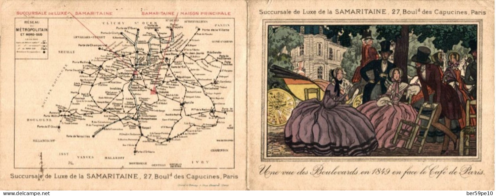 CHROMO SUCCURSALLE DE LUXE DE LA SAMARITAINE PARIS PLAN AU V° UNE VUE DES BOULEVARDS EN 1849 EN FACE LE CAFE DE PARIS - Autres & Non Classés