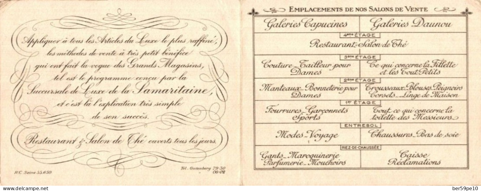 CHROMO SUCCURSALLE DE LUXE DE LA SAMARITAINE PARIS PLAN AU V° UNE VUE DES BOULEVARDS EN 1849 EN FACE LE CAFE DE PARIS - Other & Unclassified