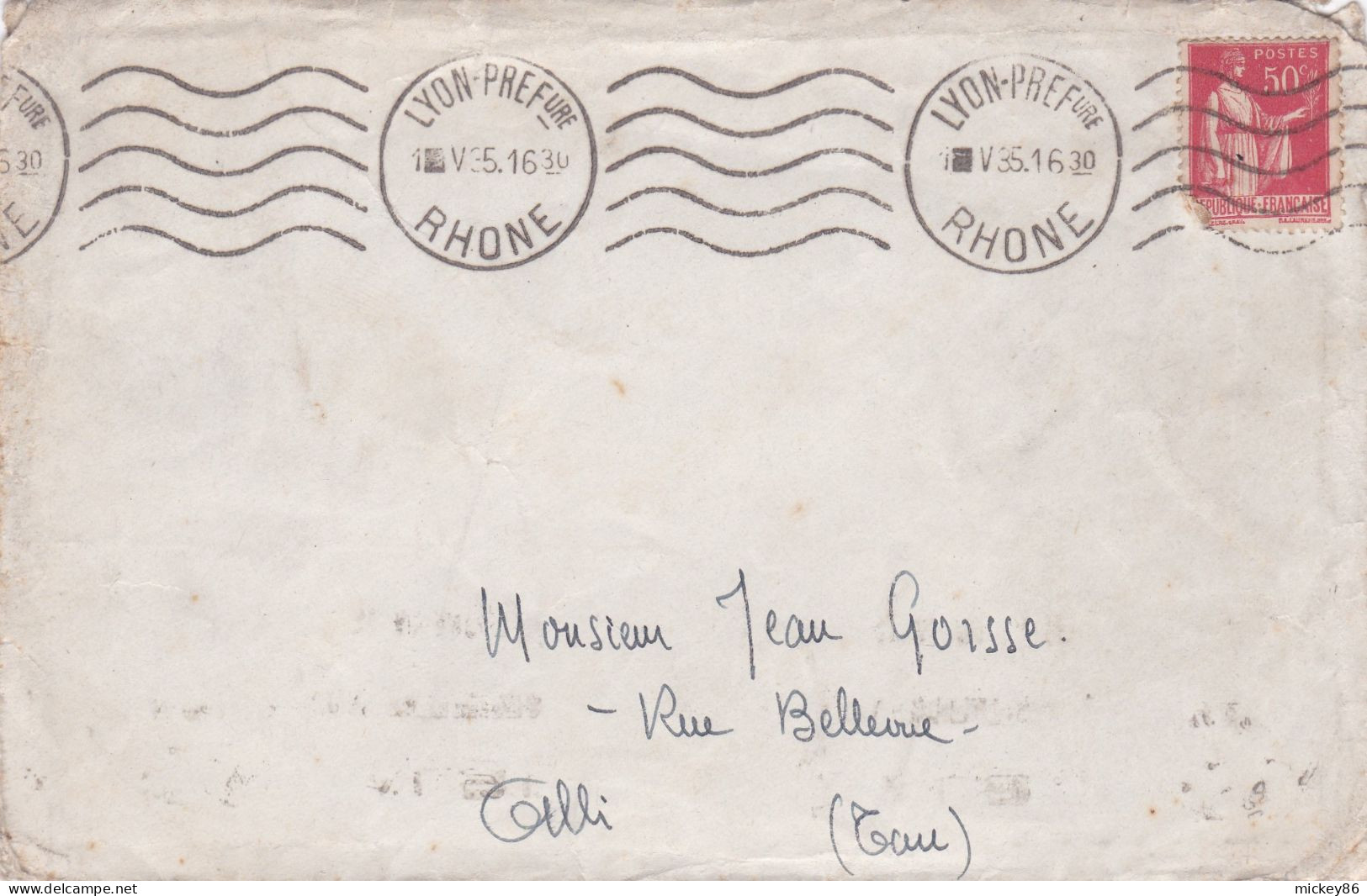 1935--lettre De LYON Préfecture Pour ALBI-81, Type Paix ,cachet  Krag Du 1-5-35   16 30 - 1921-1960: Periodo Moderno