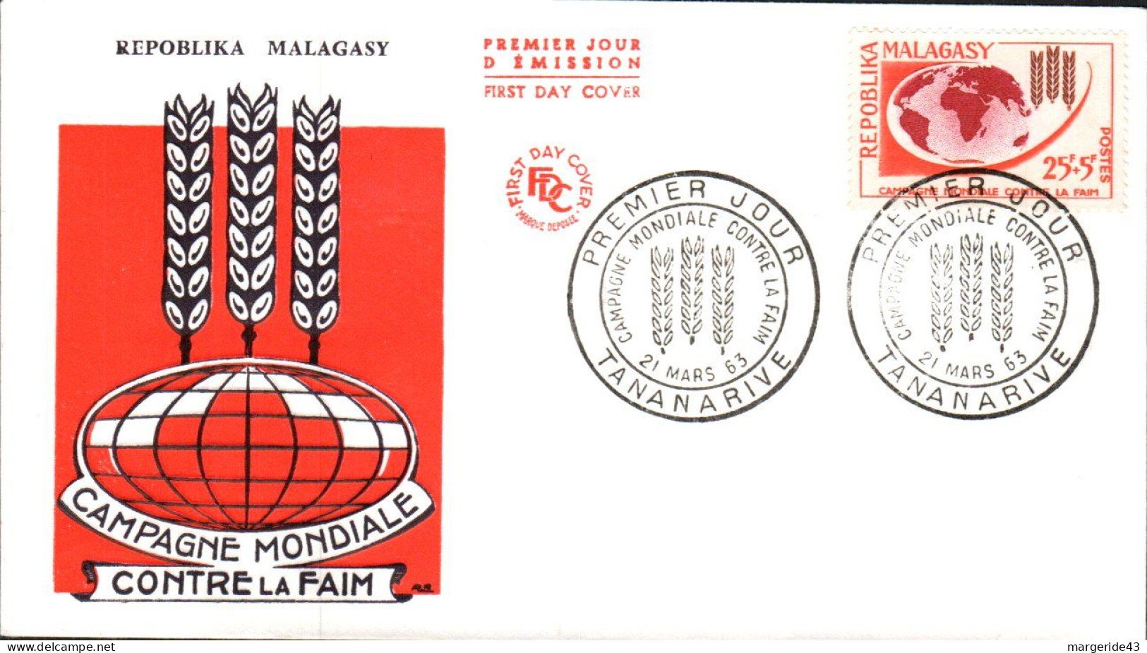 MADAGASCAR FDC 1963 CAMPAGNE CONTRE LA FAIM - Madagaskar (1960-...)