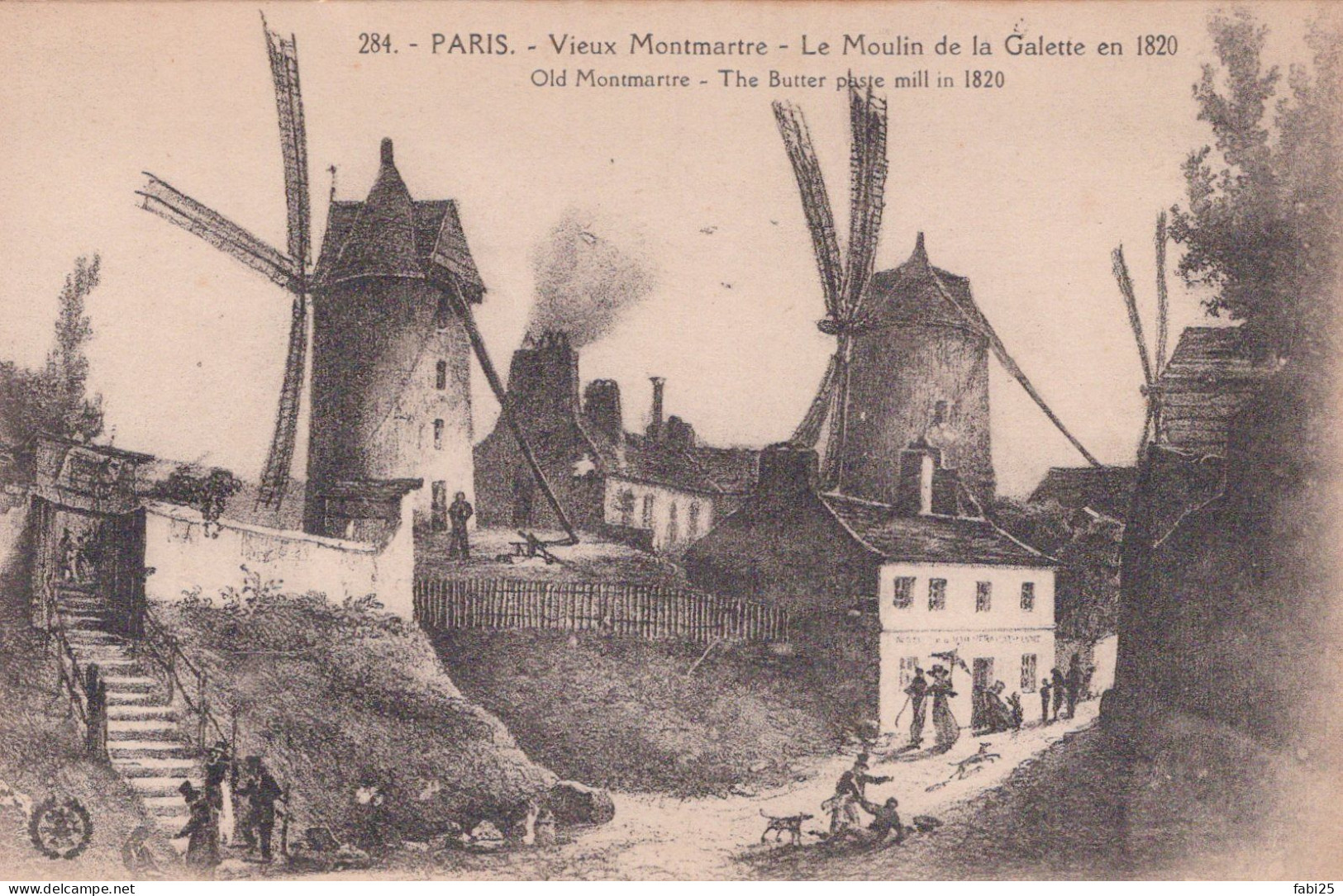 PARIS VIEUX MONTMARTRE LE MOULIN DE LA GALLETE EN 1820 - District 18