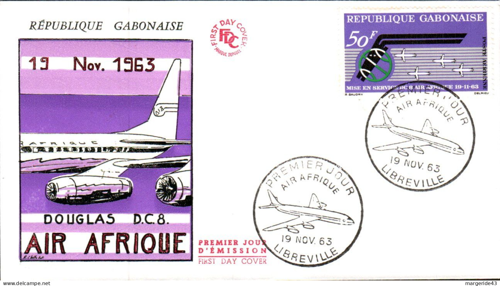 GABON FDC 1963 DC 8 D'AIR AFRIQUE - Gabon