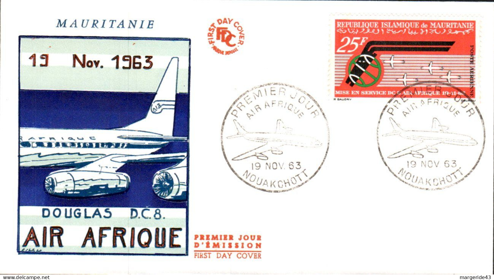 MAURITANIE FDC 1963 DC 8 D'AIR AFRIQUE - Mauritanie (1960-...)