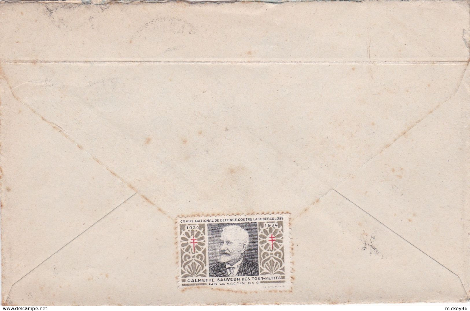 1935-lettre De THEZAN LES BEZIERS-34 Pour ALBI-81, Type Semeuse 25c X 2  ,cachet Du 4-1-35 , Tuberculose Au Dos - 1921-1960: Modern Period