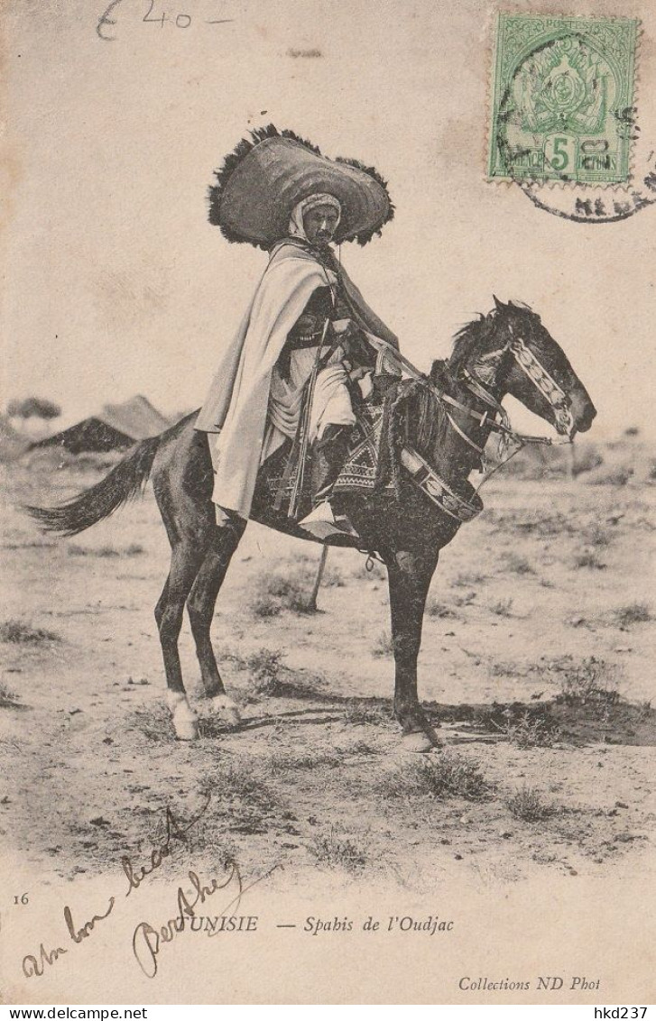 Spahis De L'Oudjac Cavalier Chapeau Plumes Sur Son Beau Cheval # 1906     5030 - Tunesië
