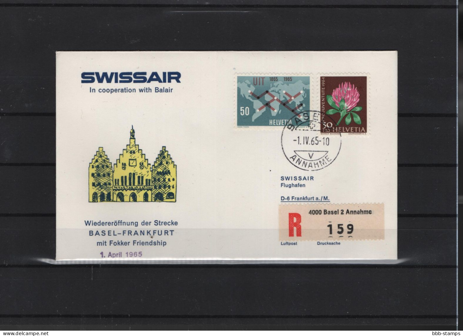 Schweiz Air Mail Swissair  FFC  1.4.1965 Basel - Frankfurt - Eerste Vluchten