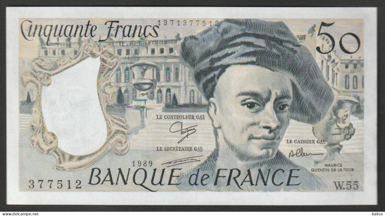 50 Francs Quentin De La Tour - NEUF, Pas De TROU Et Pas De Plis -  W.55 -  N°377512  Année 1989 - TTB Splendide - 50 F 1976-1992 ''quentin De La Tour''