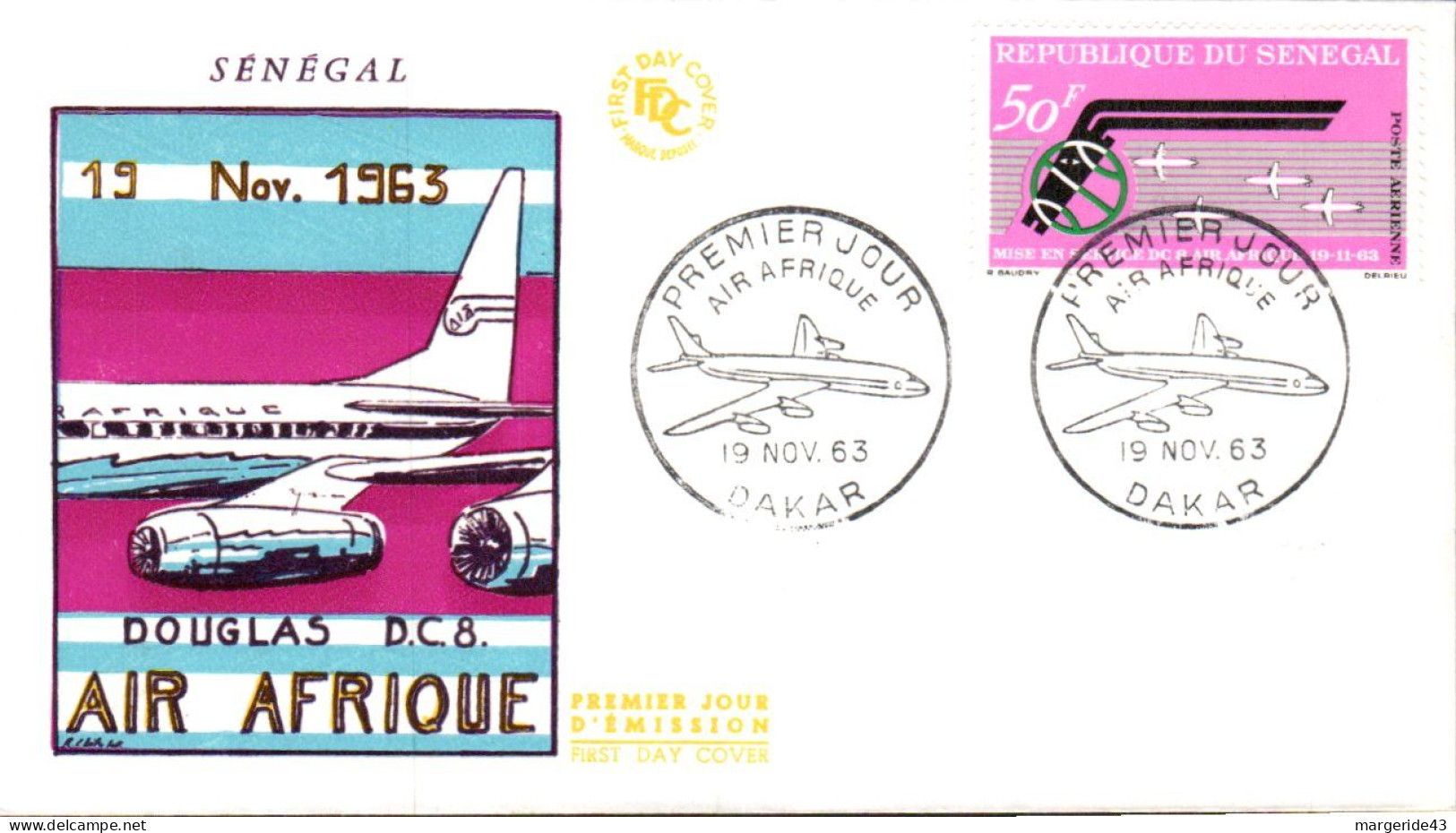 SENEGAL FDC 1963 DC 8 D'AIR AFRIQUE - Sénégal (1960-...)