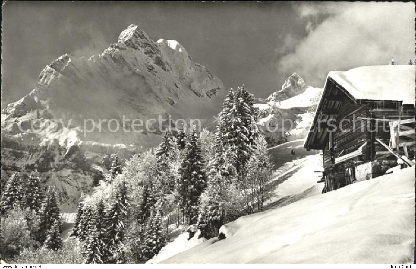 12019808 Braunwald GL Berghuette Winterpanorama Mit Ortstock Und Hoher Turm Brau - Sonstige & Ohne Zuordnung
