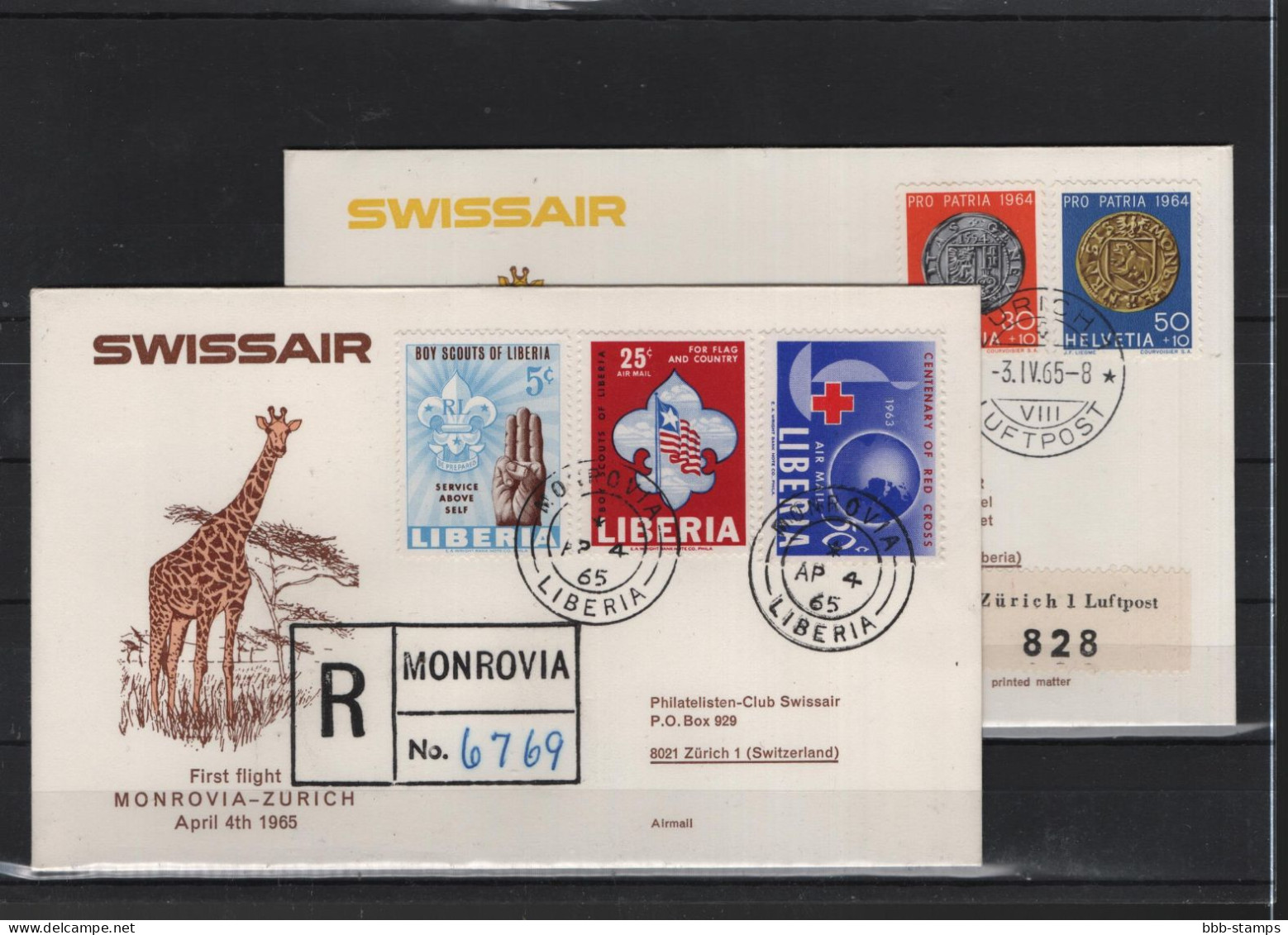 Schweiz Air Mail Swissair  FFC  3.4.1965 Zürich - Genf- Monrovia Vv - Primeros Vuelos